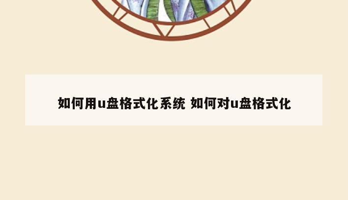 如何用u盘格式化系统 如何对u盘格式化