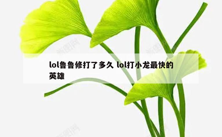 lol鲁鲁修打了多久 lol打小龙最快的英雄