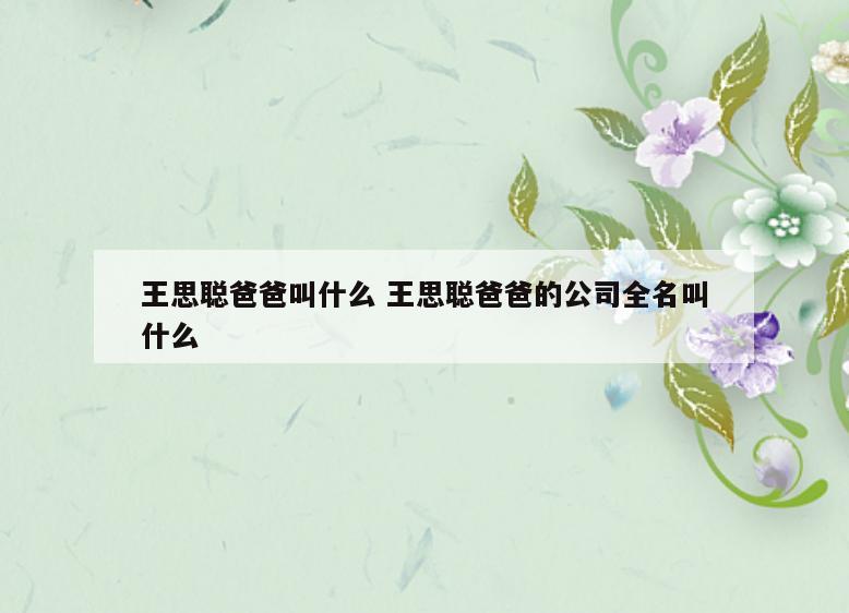 王思聪爸爸叫什么 王思聪爸爸的公司全名叫什么