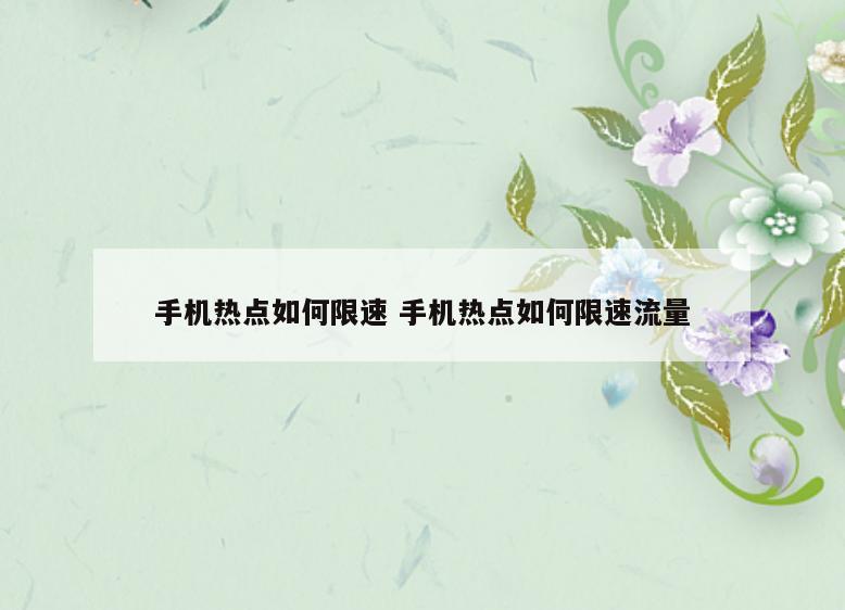 手机热点如何限速 手机热点如何限速流量