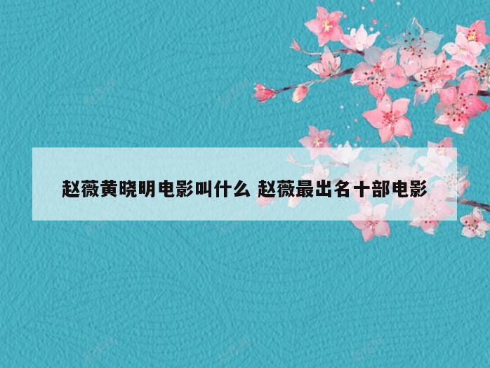 赵薇黄晓明电影叫什么 赵薇最出名十部电影