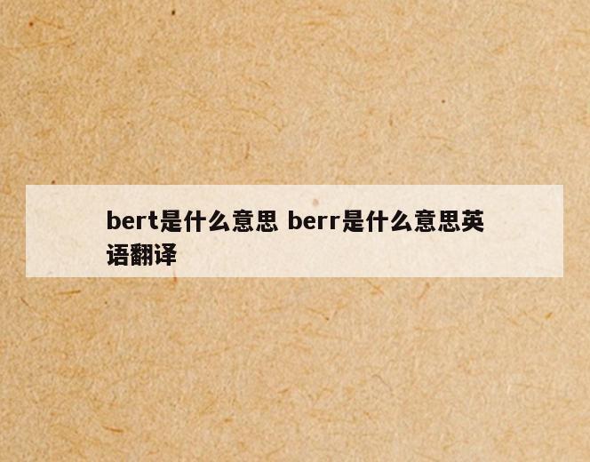 bert是什么意思 berr是什么意思英语翻译