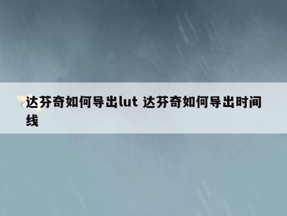 达芬奇如何导出lut 达芬奇如何导出时间线