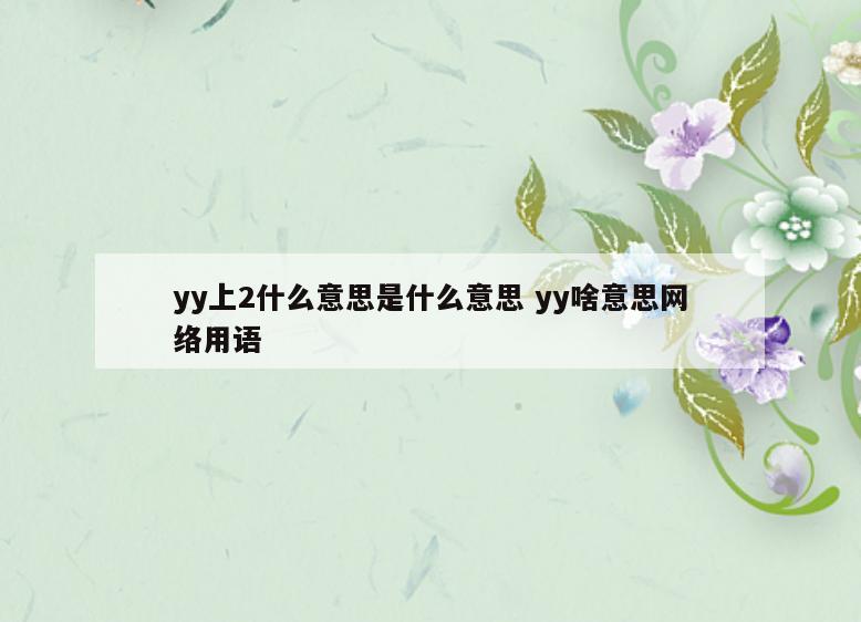 yy上2什么意思是什么意思 yy啥意思网络用语